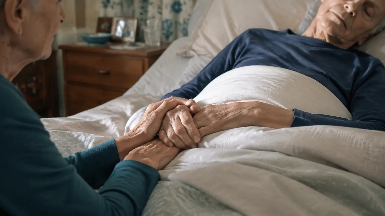 Una persona anziana assistita con delicatezza a domicilio